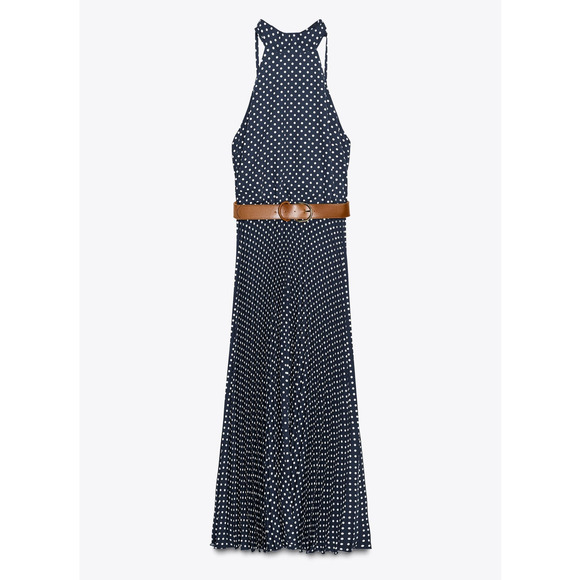 ZARA BLOGGER FAVE!!! Belted Pleated Halter Midi Dress NWT 💙 - Picture 15 of 16